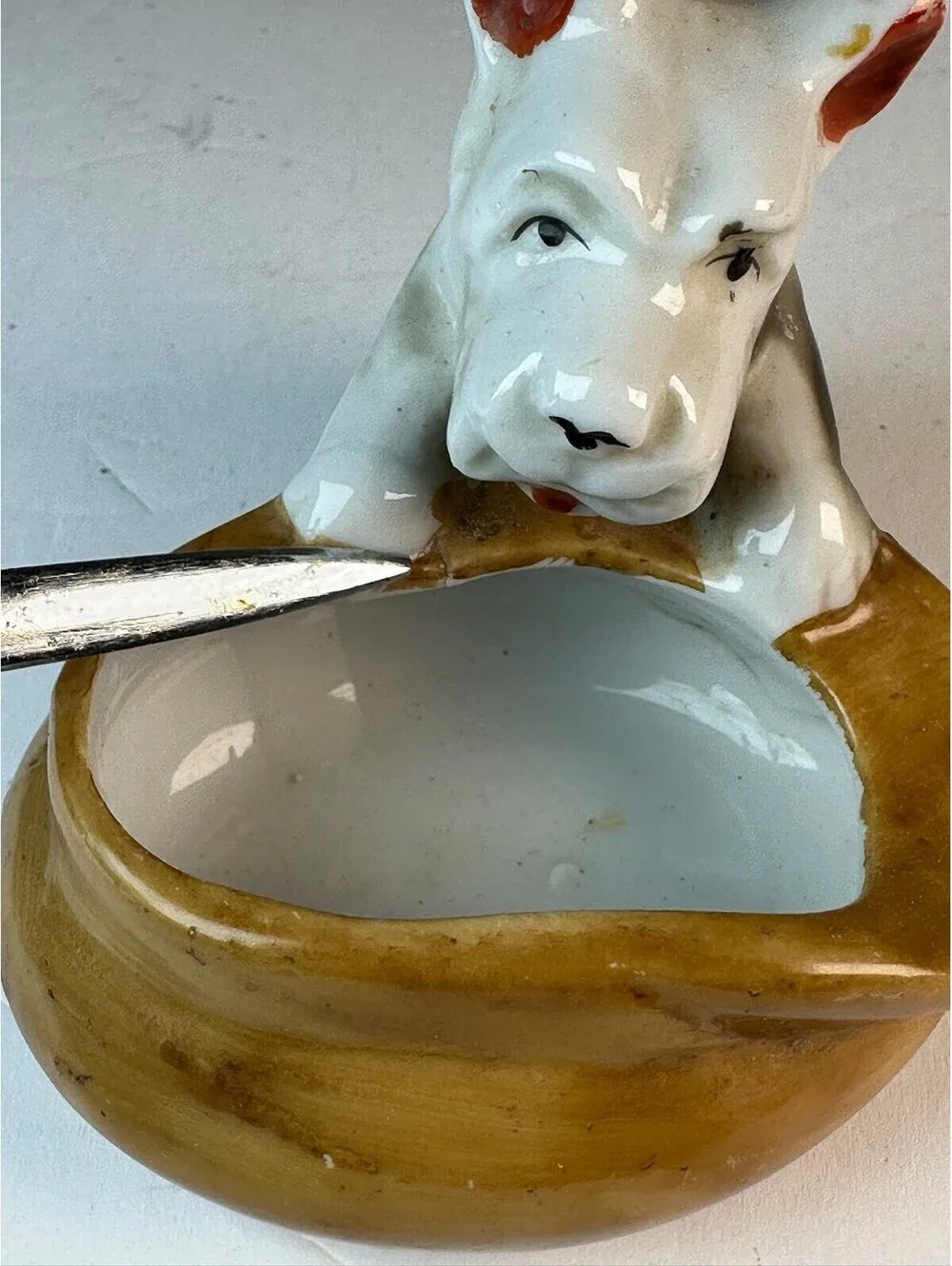 Vintage Occupied Japan Ceramic Dog Figurine Planter Trinket Dish D-3